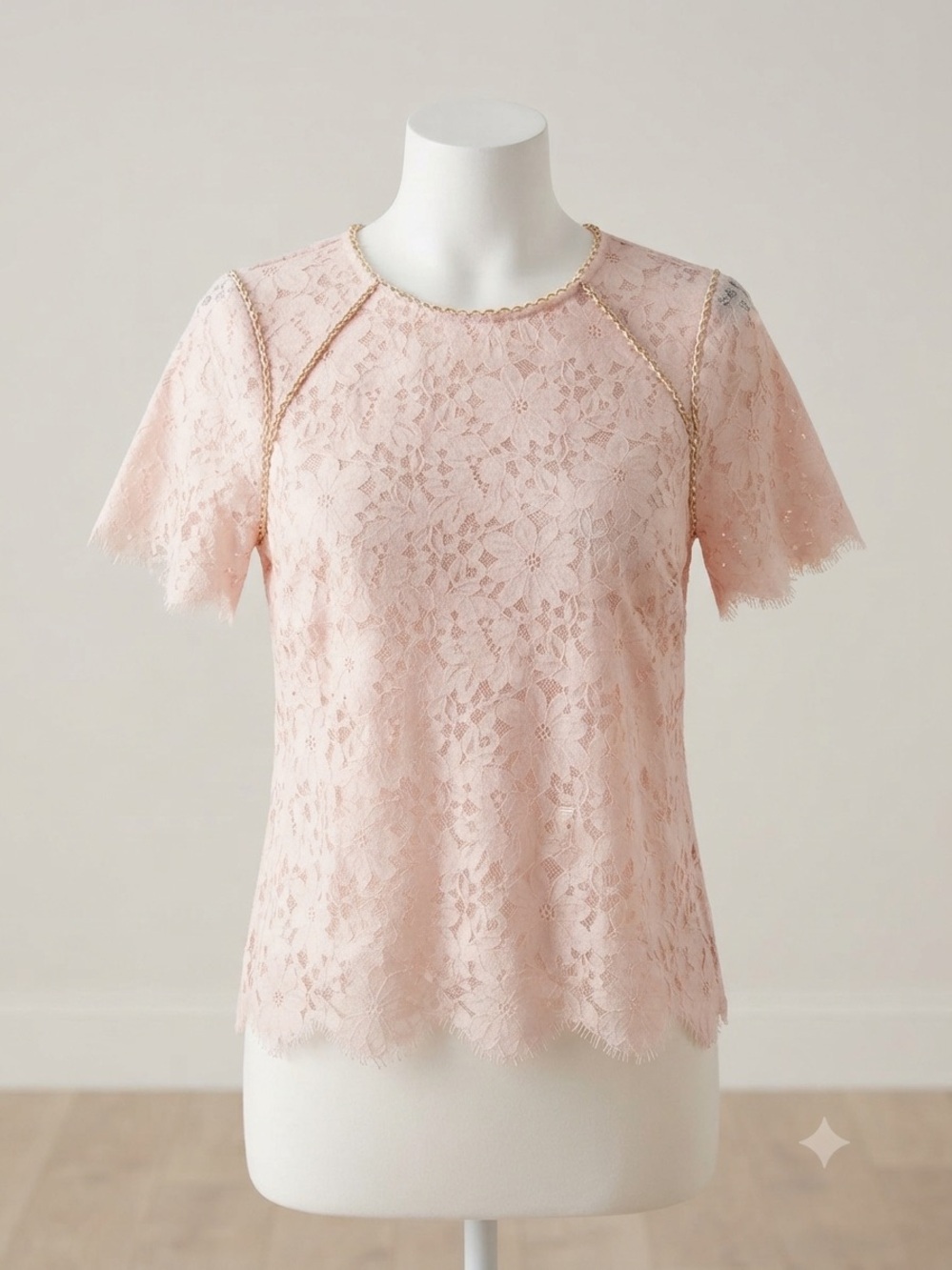 Forever New Blush Pink Lace beaded accent and frayed scalloped edge size S